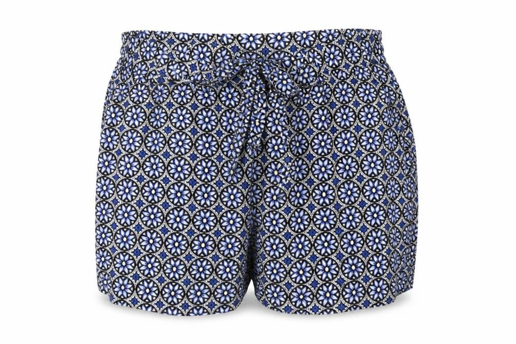 Dorothy Perkins Women Blue Geometric Viscose Paperbag Shorts Size 6
