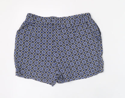 Dorothy Perkins Women Blue Geometric Viscose Paperbag Shorts Size 6