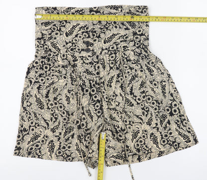 Zara Woman Black Floral High Waist Paperbag Shorts XS