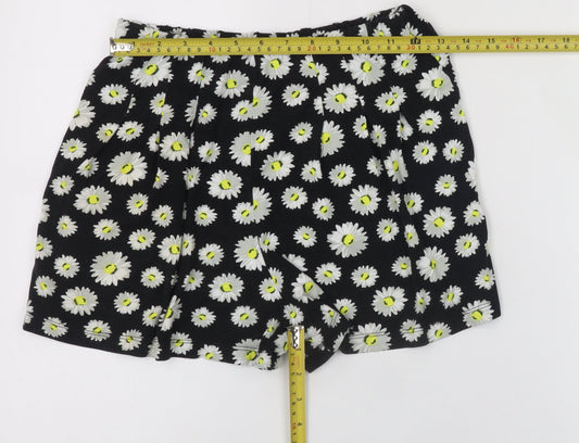 ASOS Womens Black Floral Daisy Print Viscose Relaxed Shorts Size 8