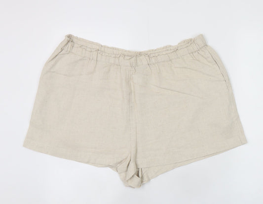 New Look Women Beige Linen Blend Casual Shorts Size 18