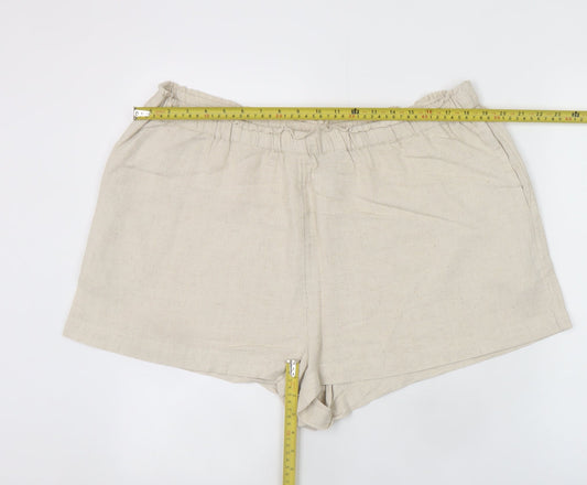 New Look Women Beige Linen Blend Casual Shorts Size 18