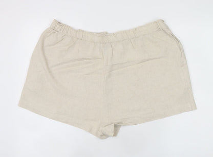 New Look Women Beige Linen Blend Casual Shorts Size 18