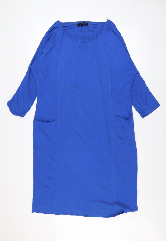 Jaeger Women’s Blue Shift Dress Size M 3/4 Sleeve Viscose Blend