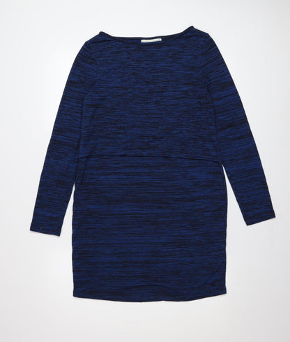 JoJo Maman Bébé Women's Blue Knit Shift Dress Size M Long Sleeve