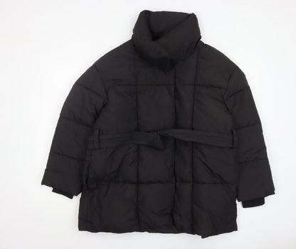 PUFFIT Women's Black Mid-Length Puffer Coat L Belted Water Resistant