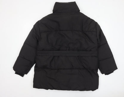 PUFFIT Women's Black Mid-Length Puffer Coat L Belted Water Resistant