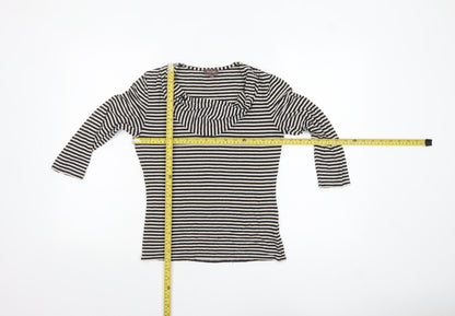 Phase Eight Women's Black Striped Cowl Neck 3/4 Sleeve Jersey Top Size 10