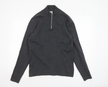 Kin Men's Black Cotton 1/2 Zip High Neck Jumper Size M