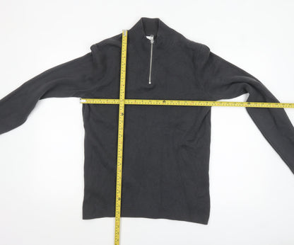 Kin Men's Black Cotton 1/2 Zip High Neck Jumper Size M