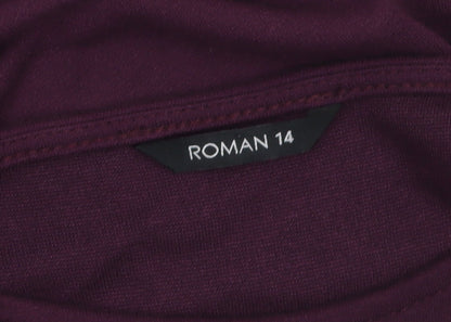 Roman Women Purple A-Line Jersey Dress Size 14 3/4 Sleeve