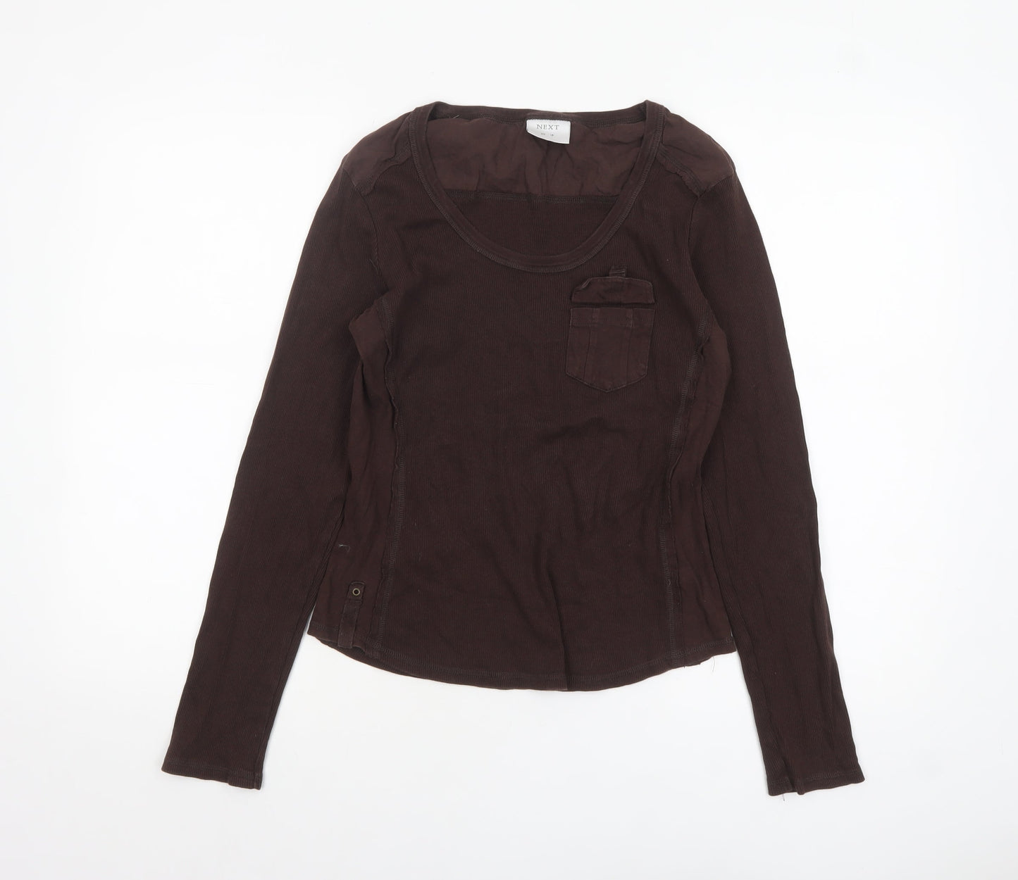 Next Women Brown Long Sleeve Cotton Jersey Top UK 16