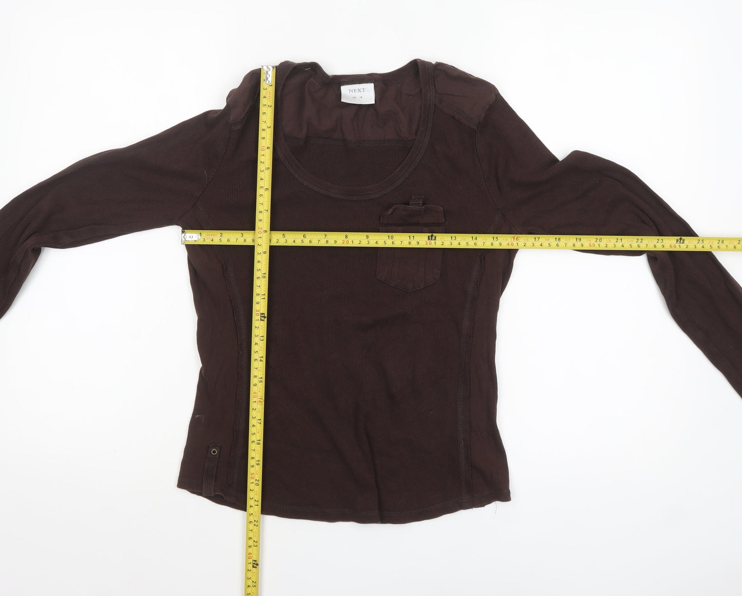 Next Women Brown Long Sleeve Cotton Jersey Top UK 16