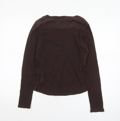 Next Women Brown Long Sleeve Cotton Jersey Top UK 16