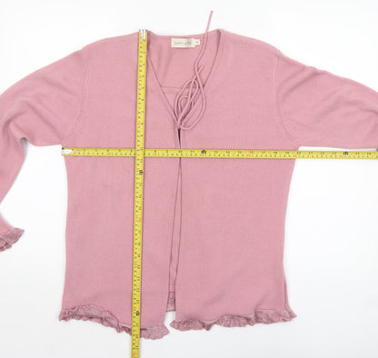 Bonmarche Womens Pink V-Neck Ruffle Hem Acrylic Cardigan M