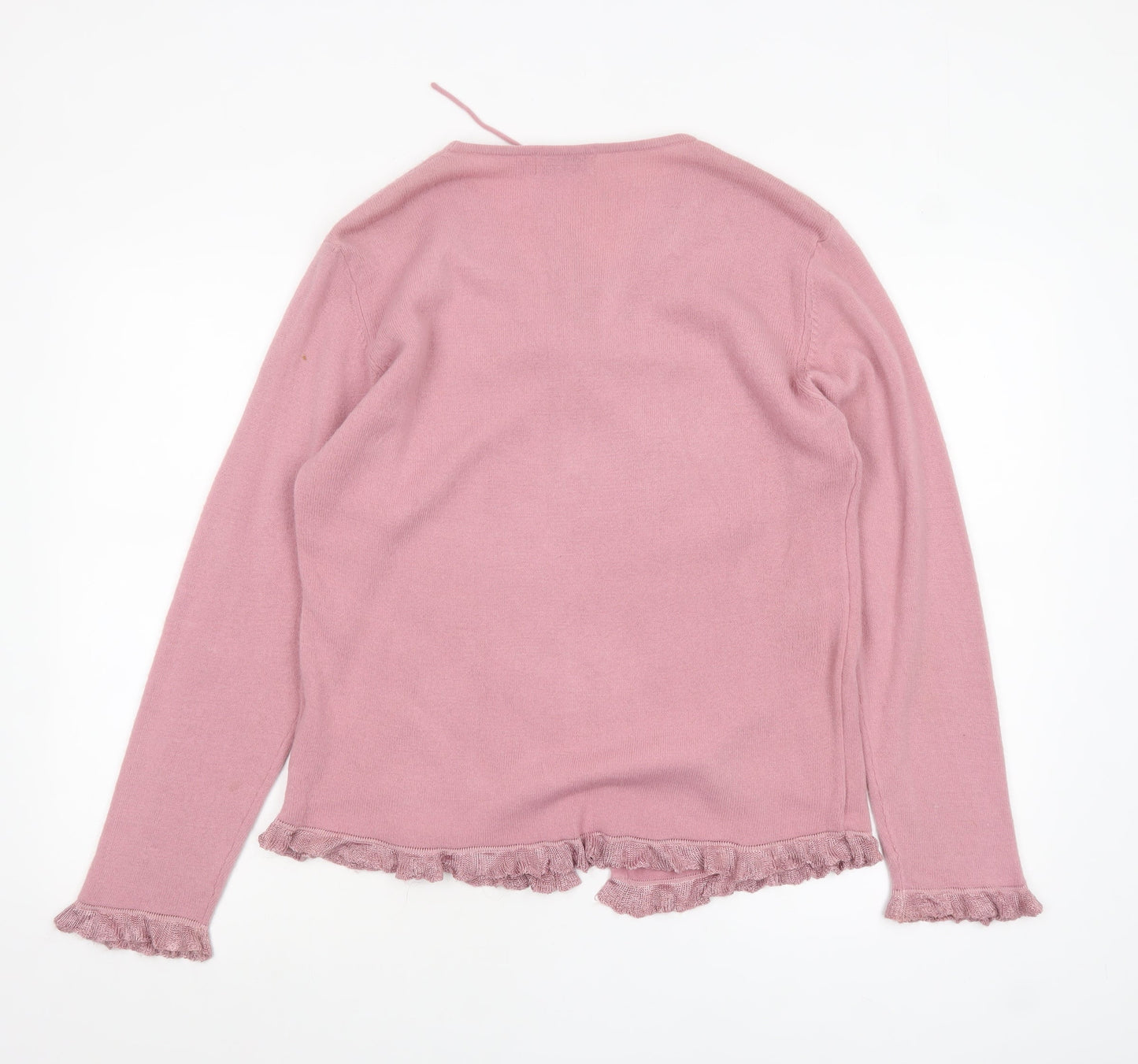 Bonmarche Womens Pink V-Neck Ruffle Hem Acrylic Cardigan M