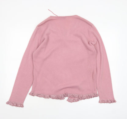 Bonmarche Womens Pink V-Neck Ruffle Hem Acrylic Cardigan M