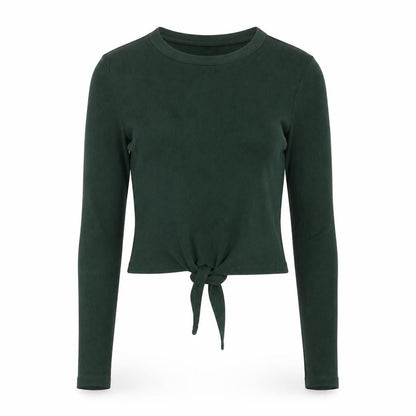 Brave Soul Women's Green XS Cropped Tie Front Long Sleeve Top