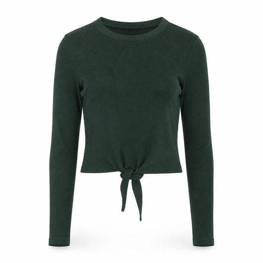 Brave Soul Women's Green XS Cropped Tie Front Long Sleeve Top