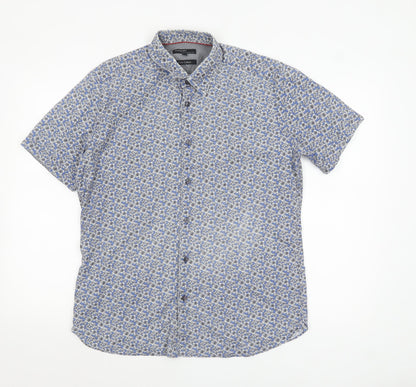 Marks and Spencer Autograph Men's Blue Floral Pure Cotton Slim Fit Short Sleeve Shirt M