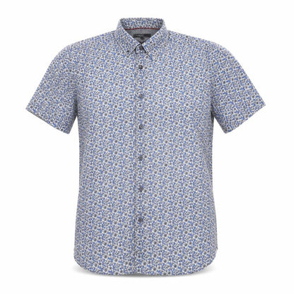Marks and Spencer Autograph Men's Blue Floral Pure Cotton Slim Fit Short Sleeve Shirt M