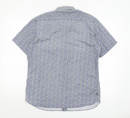 Marks and Spencer Autograph Men's Blue Floral Pure Cotton Slim Fit Short Sleeve Shirt M