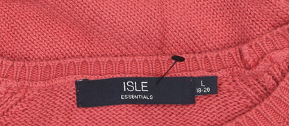 ISLE Womens Pink Cotton Crew Neck Pullover Jumper Size 18-20