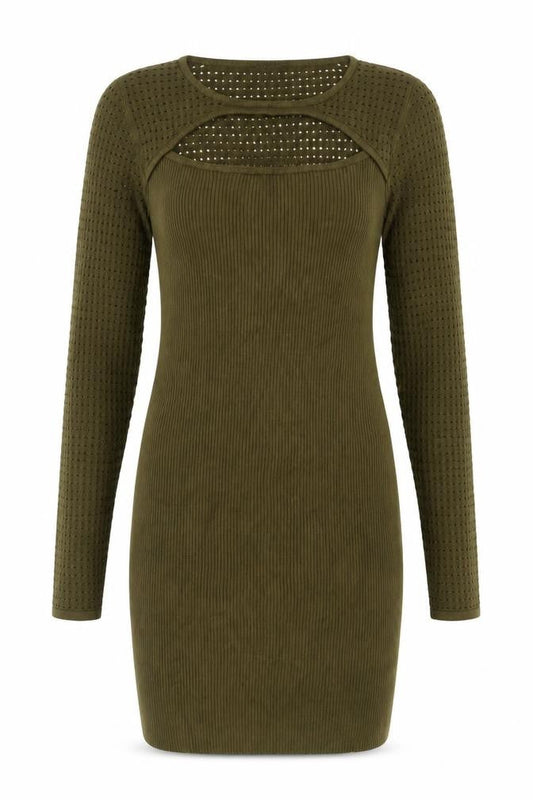 Front view of Guess Women Green Bodycon Knit Cut Out Dress, size 12