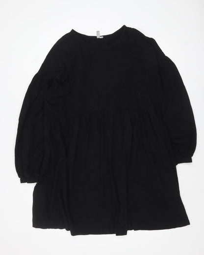 ASOS Womens Black Cotton Smock Dress Size 18 Long Sleeve Casual