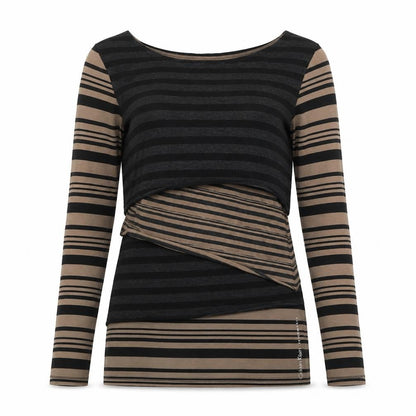 Calvin Klein Women Beige Striped Long Sleeve Quick Dry Top M