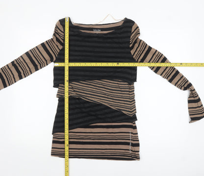 Calvin Klein Women Beige Striped Long Sleeve Quick Dry Top M