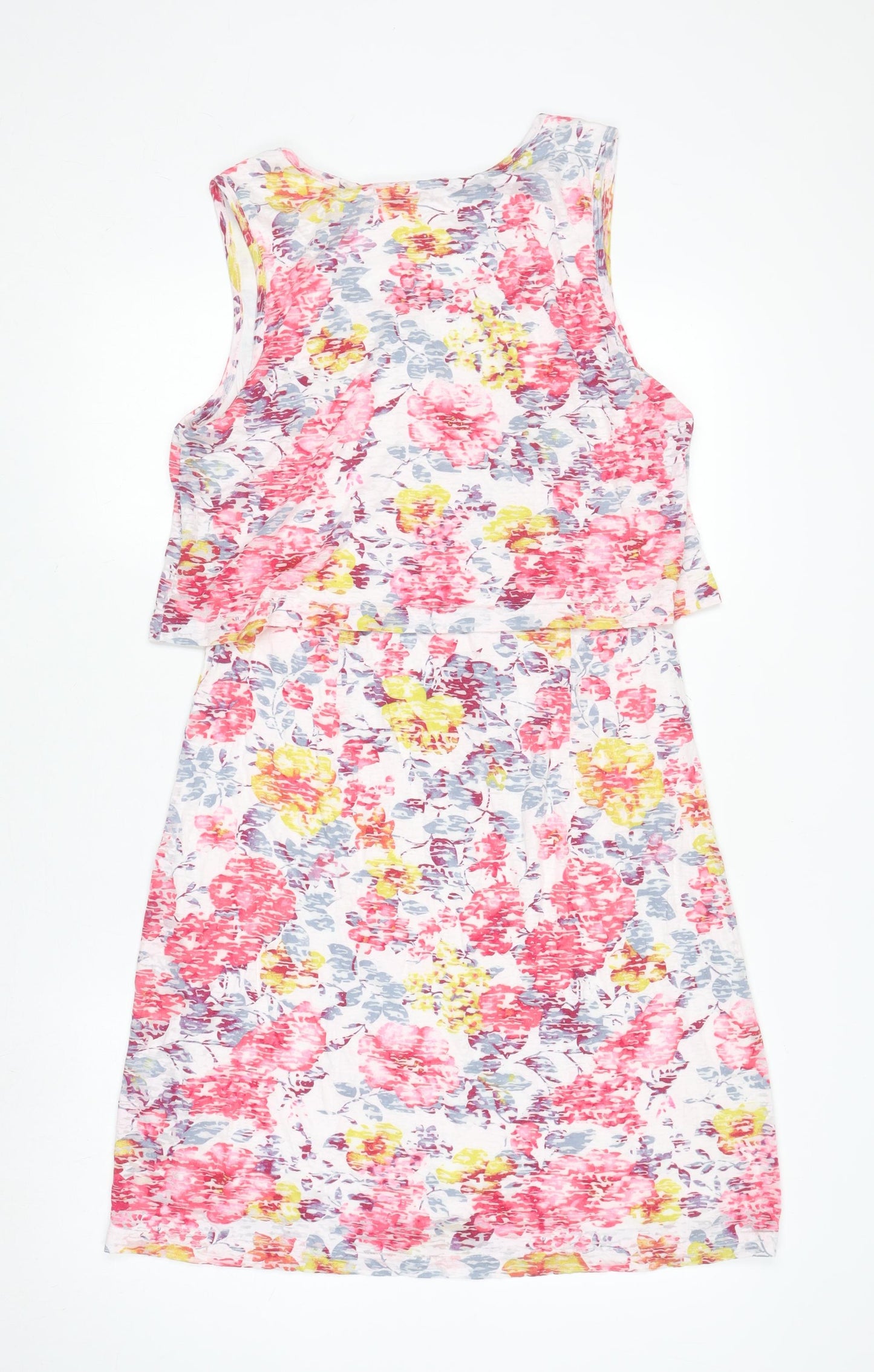 Adini Women's Multicoloured Floral Sleeveless Cotton Modal Knee Length Tank Dress M