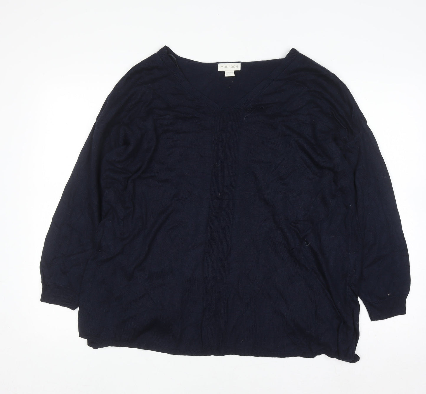 Monsoon Women Blue V-Neck Long Sleeve Open Cardigan Size 18