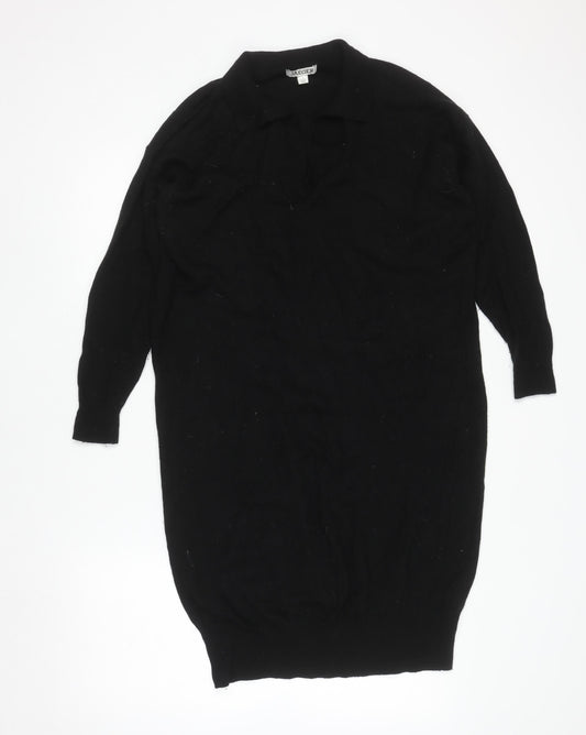 Jaeger Women’s Black Wool Knit Collared Sweater Dress Small
