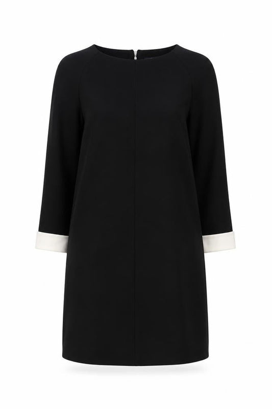 Front view of French Connection Women’s Black Shift Dress, size UK 8, 3/4 Sleeve Workwear