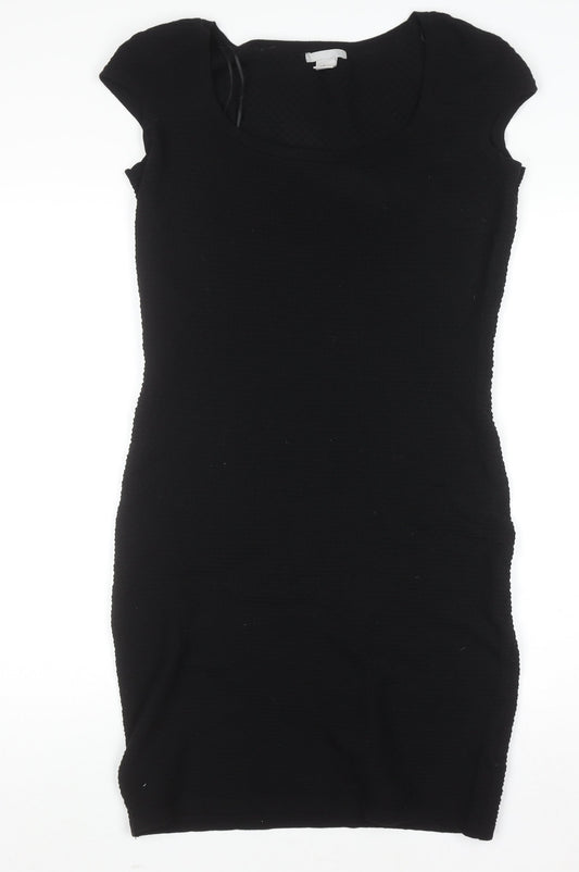 H&M Women Black Bodycon Knit Knee Length Dress Size M