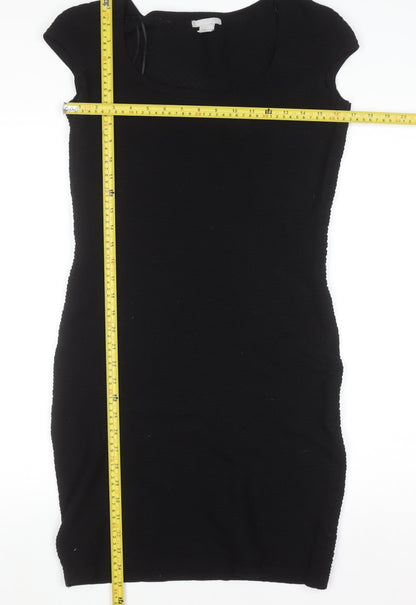 H&M Women Black Bodycon Knit Knee Length Dress Size M