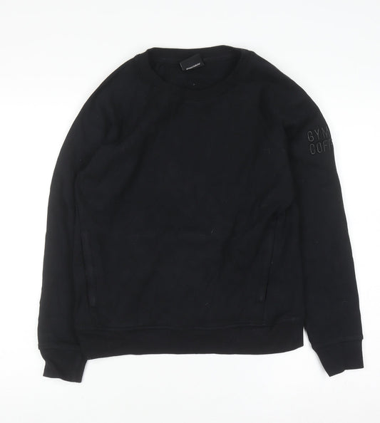 Womens UK Size S Gym+Coffee Black Pullover Sweatshirt