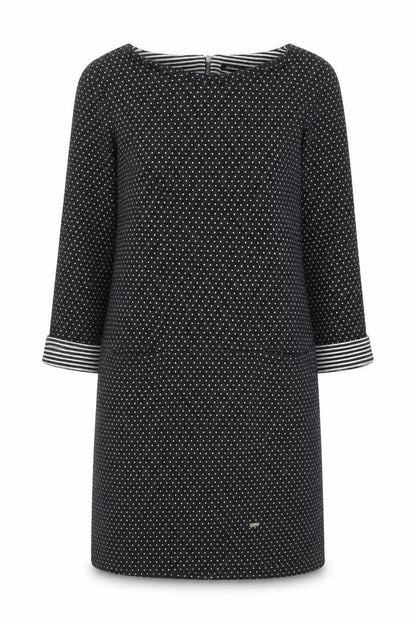 Roman Women’s Black Polka Dot Shift Dress Size 14 3/4 Sleeve Zip Back