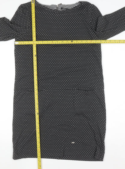 Roman Women’s Black Polka Dot Shift Dress Size 14 3/4 Sleeve Zip Back