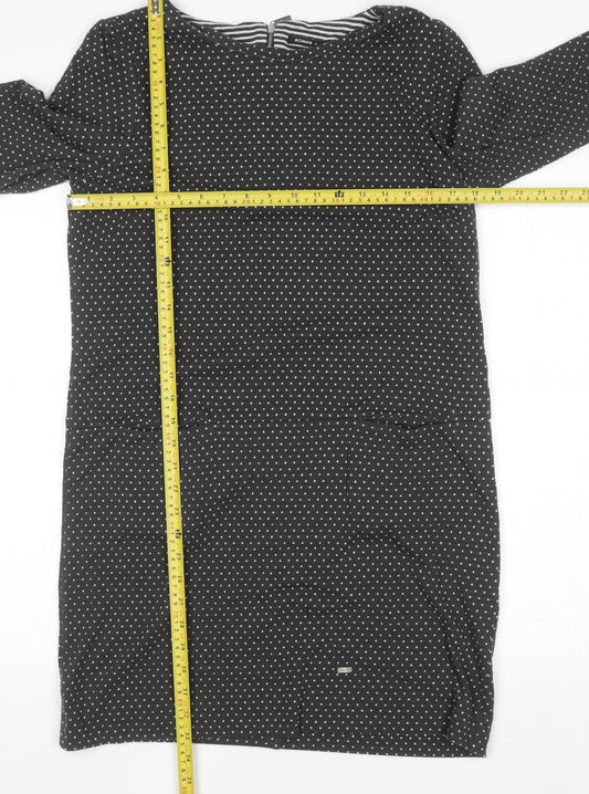 Roman Women’s Black Polka Dot Shift Dress Size 14 3/4 Sleeve Zip Back