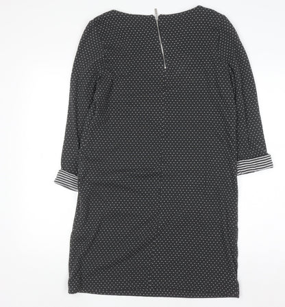 Roman Women’s Black Polka Dot Shift Dress Size 14 3/4 Sleeve Zip Back