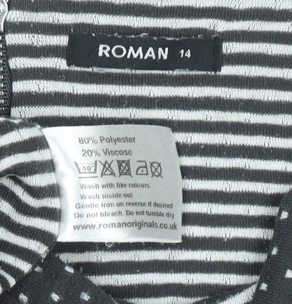 Roman Women’s Black Polka Dot Shift Dress Size 14 3/4 Sleeve Zip Back