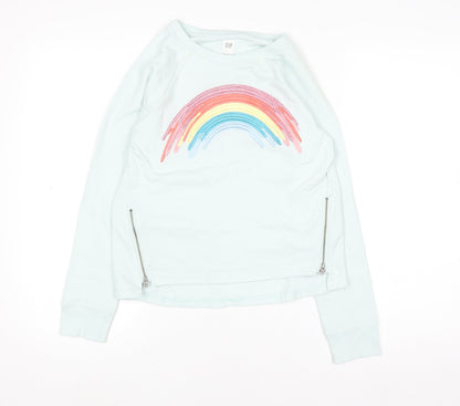 GAP Kids Girls Blue Rainbow Sweatshirt XL 12-13 Years Cotton Blend Zip Detail
