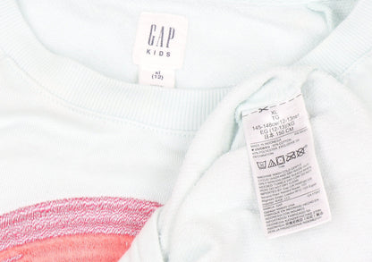 GAP Kids Girls Blue Rainbow Sweatshirt XL 12-13 Years Cotton Blend Zip Detail