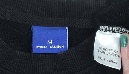Womens UK Size M Street Fashion Black Pullover Sweatshirt