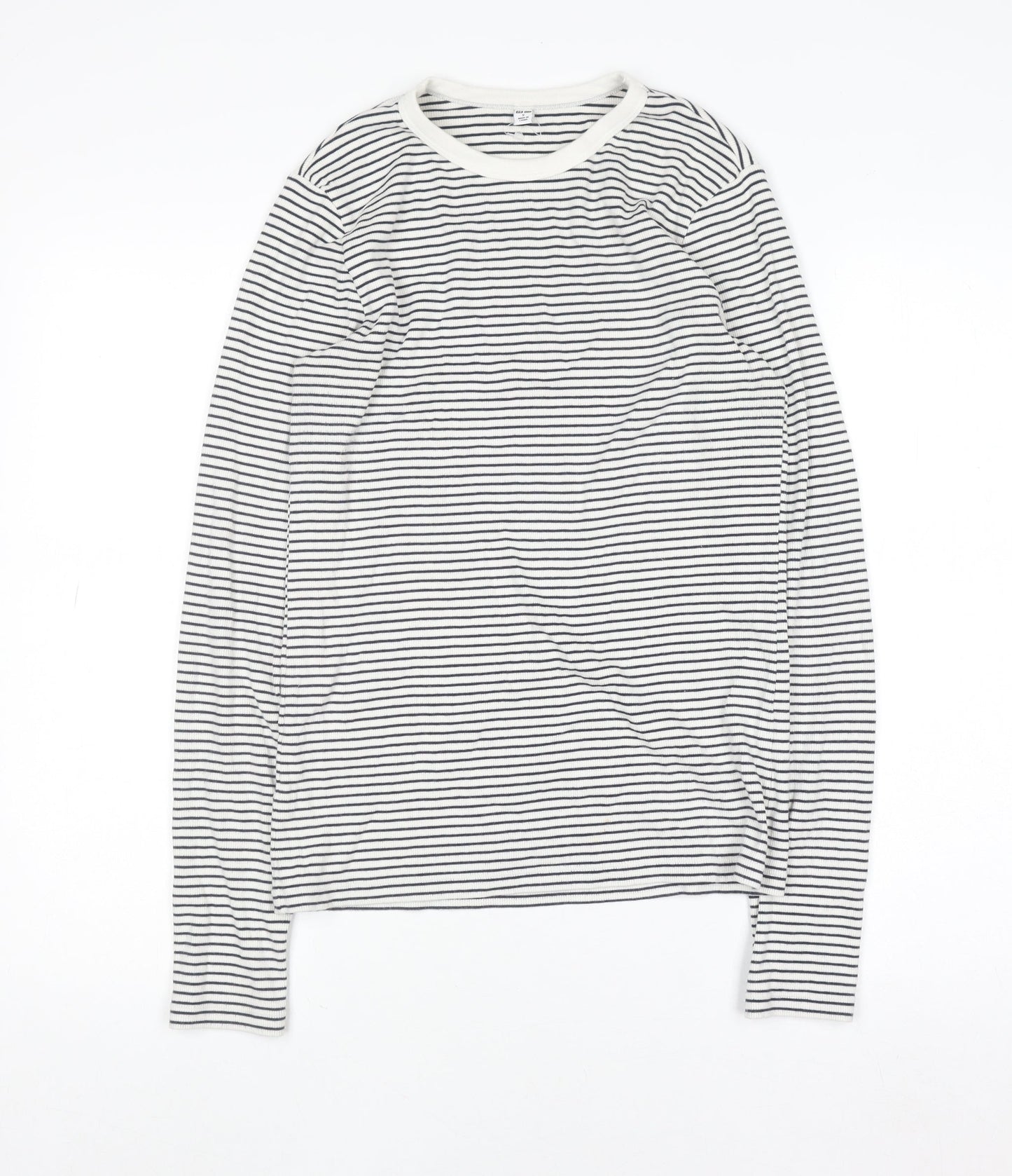 Uniqlo Women’s White Striped Long Sleeve Jersey Crew Neck T-Shirt Size S