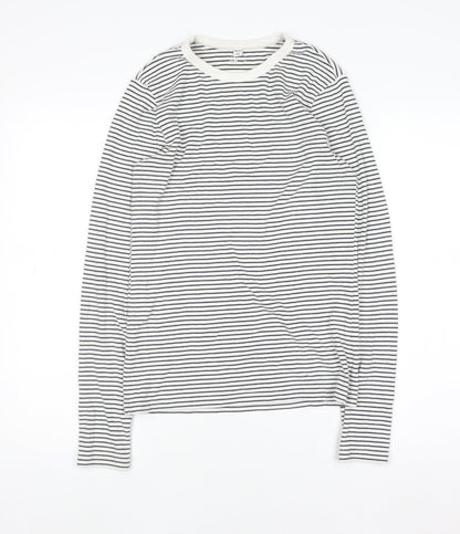 Uniqlo Women’s White Striped Long Sleeve Jersey Crew Neck T-Shirt Size S