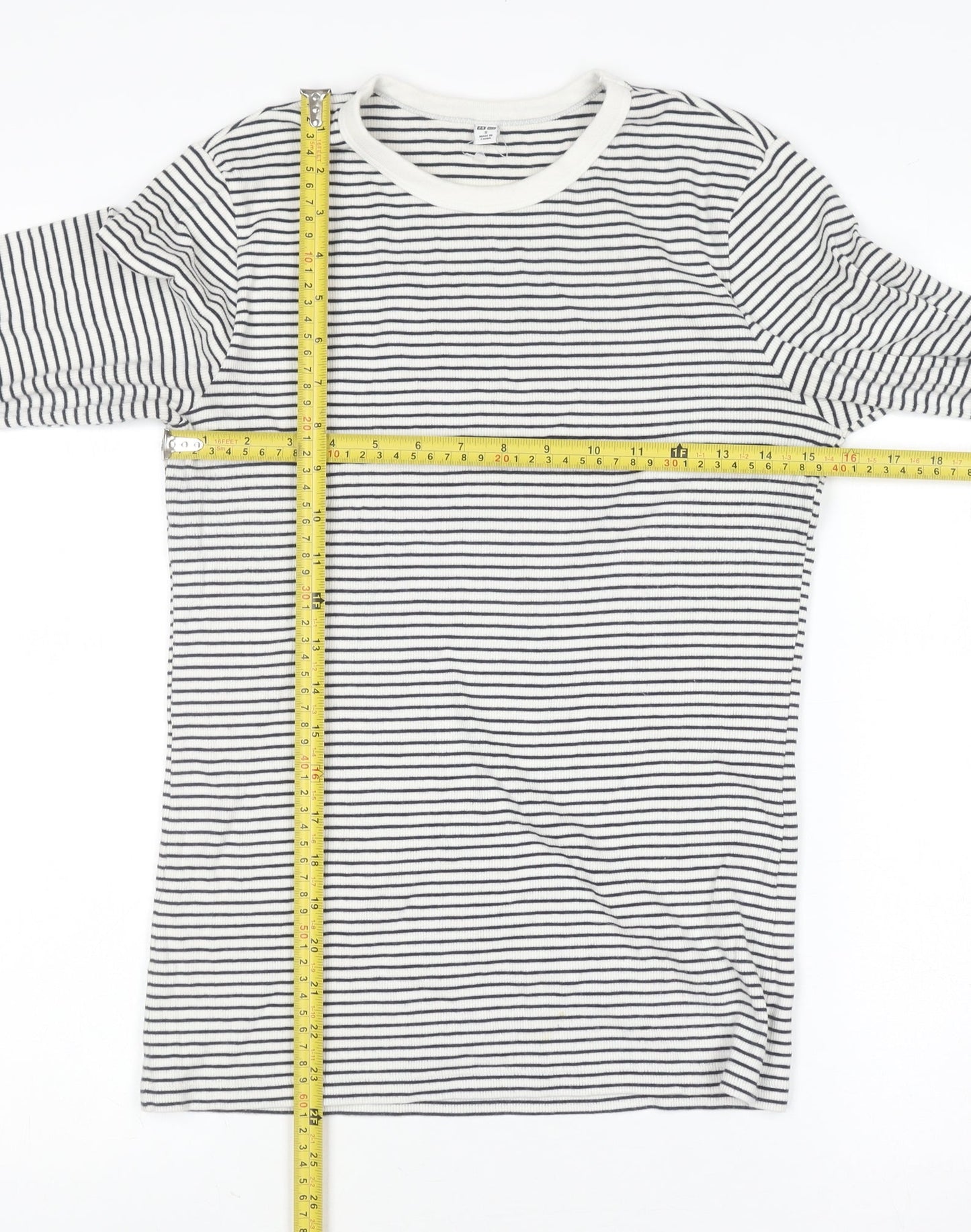 Uniqlo Women’s White Striped Long Sleeve Jersey Crew Neck T-Shirt Size S