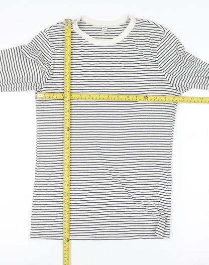 Uniqlo Women’s White Striped Long Sleeve Jersey Crew Neck T-Shirt Size S